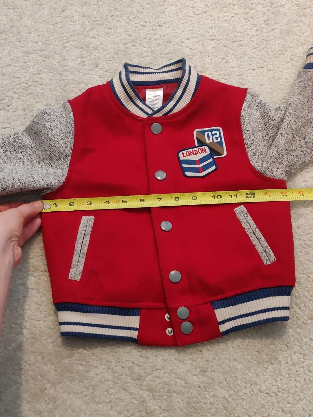 Gymboree Boys 2t-3t Bright Red Kids Varsity Jacket London Patch Y2K Cottagecore